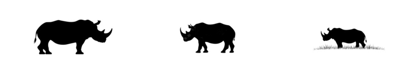 Modern digital illustration featuring silhouettes of a rhinoceros, hand drawn with precision