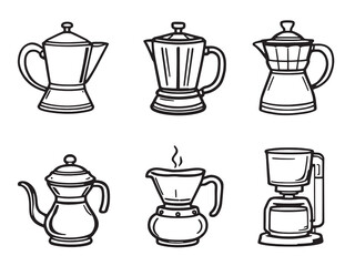 Coffee pot black line art on white background design
