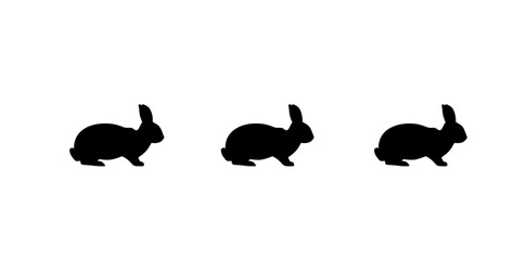 A rabbit depicted running, sitting, and standing, presented as a black cut silhouette against a white backdrop, featuring hand drawn design elements in a modern illustration style