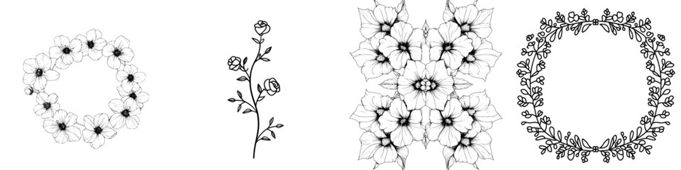 Floral frames serve as a distinctive decorative element for greeting cards, wedding invitations, and save the date notices, with ample space for adding your own text, all set against a clean white