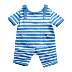 Cute blue and white striped baby overalls isolated on a transparent background