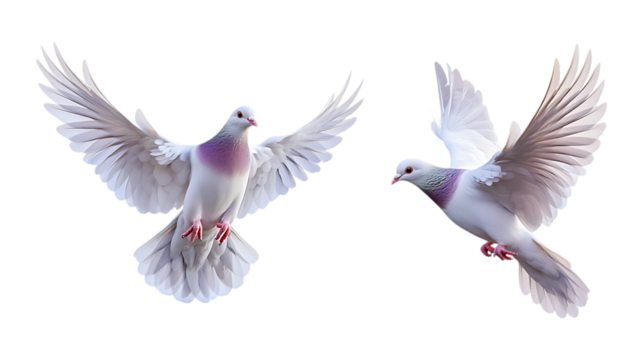 Pack of Flying Dove Set Against Transparent Background for Peace, Religious, or Design Themes