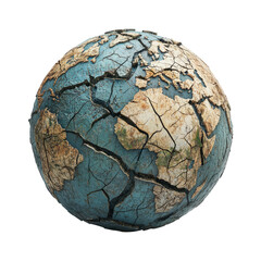 Isolated Cracked Earth Globe with Transparent Background