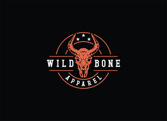 cow skull longhorn western vintage badge logo design. retro bull skull illustration. cowboy native american emblem collection.