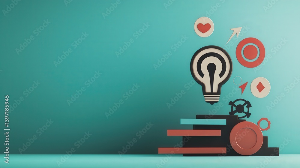 Wall mural successful project management timeline concept. abstract design with light bulb and geometric shapes