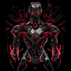 Cybernetic figure in red and black armor.