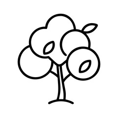 Outline drawing of a tree with round leaves and branches for nature designs