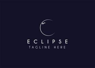 Vector logo a silhouette image of a crescent moon with a star-studded sky
