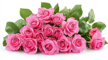 Obraz premium Pink Roses Bouquet on White, Romance , Floral