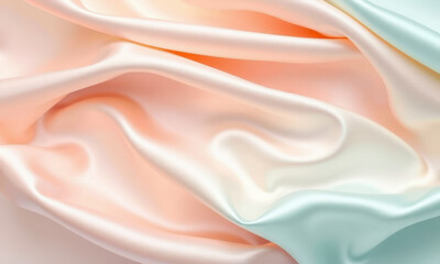 Fototapeta premium Soft satin fabric in pastel colors, featuring gentle waves and smooth texture, perfect for luxury garments and elegant decor. delicate hues create serene atmosphere