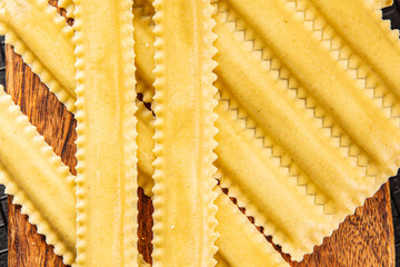 Pasta parpadelle stuffing mushroom dish vegetable fresh gourmet food background on table rustic...