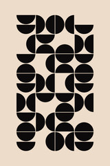 Midcentury modern style semi circles in black and cream. Graphical illustration for a unique wall decor, textiles and interior design.