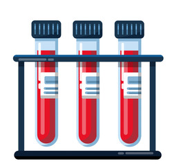 Blood test tubes stand in a rack isolated on white background. Vector of blood sample for medical test in PNG format. Suitable elements design for medical laboratory, biochemistry, and medical icons.
