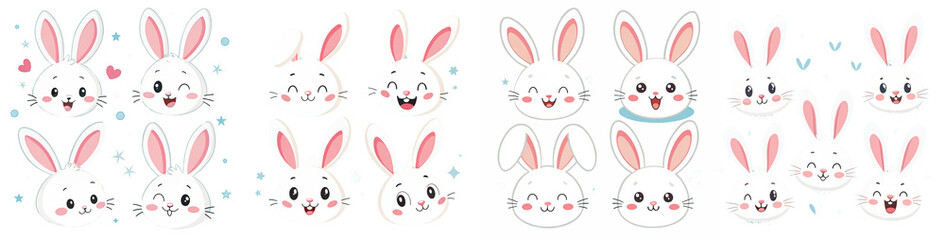 Obraz premium Whimsical Bunny Faces: An array of charming bunny faces in various expressions, exuding joy, innocence, and playful sentiments. Perfect for spring-themed designs or adding a touch of cuteness.