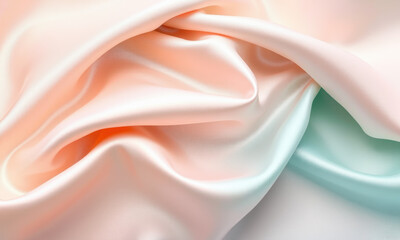Fototapeta premium Luxurious satin fabric with soft, flowing folds in pastel colors, creating elegant and smooth texture that evokes sense of sophistication and comfort
