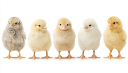 a group of cute little chicks - isolated on white background