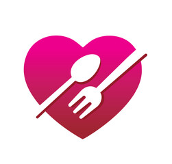 Gradient Red Heart Food Logo Fork And Spoon Vector Symbol Design Icon Illustration