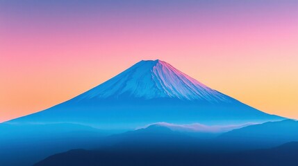 Fototapeta premium Majestic Mount Fuji Under Colorful Sunrise Sky with Soft Mist and Distant Mountains in Background