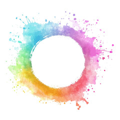 Obraz premium Colorful watercolor background with a rainbow-colored circular frame on a white isolated background.