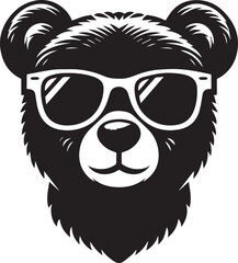 Obraz premium Bear icon, Bear with sunglasses head vector illustration, Bear head with sunglass silhouette vector black and white, Bear clipart