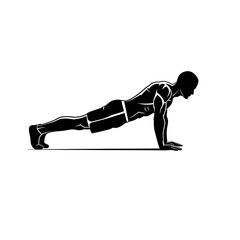 Fototapeta premium Strong Man Performing a Plank Exercise Fitness Workout Bodybuilding Silhouette