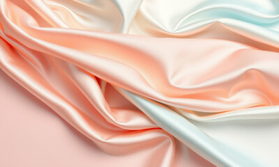 Fototapeta premium Luxurious satin fabric in soft pastel colors, showcasing smooth texture and elegant draping, perfect for fashion and interior design projects