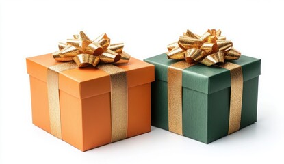 Colorful Orange and Green Gift Boxes with Decorative Ribbons for Celebration and Special Occasions