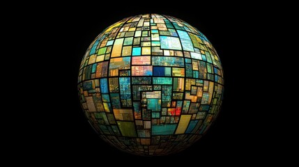 Global data sphere, mosaic, dark background