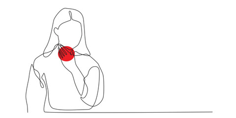 Sore Throat One Line Drawing with Red Circle