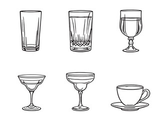 Glass black line art on white background