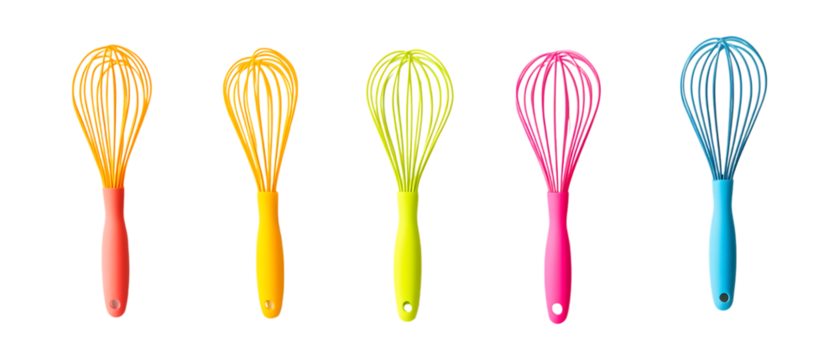 Pack of Silicone Whisk Set Against Transparent Background for Culinary or Kitchen Projects