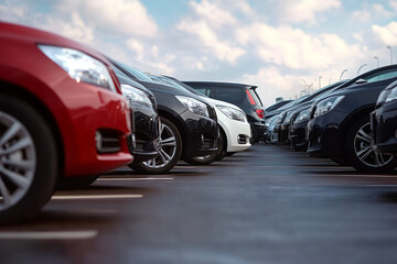 A lot of cars in a rows. Used car sales