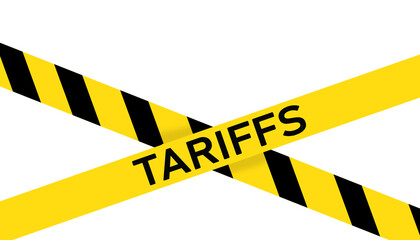 Yellow Caution Tape with Tariffs Text, Economic Trade Concept