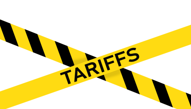 Yellow Caution Tape with Tariffs Text, Economic Trade Concept