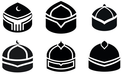 Traditional Black Islamic Cap Icons with Elegant Designs