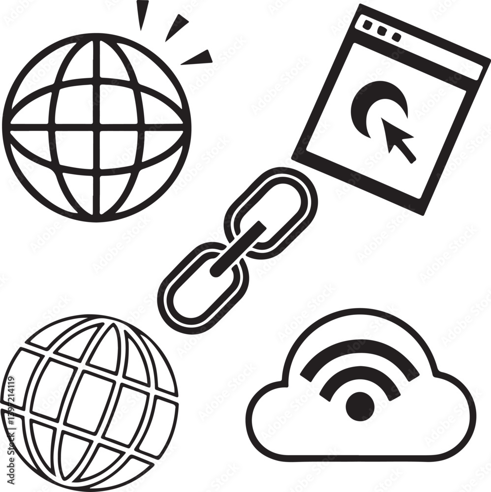 Poster advector set of globe icons for web design features global symbols like earth and networkobe illustr