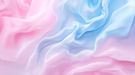 Fototapeta premium Delicate pastel-hued fabric in shades of pink and blue billows and flows, its texture enhanced by subtle lighting. A vision of airy lightness.