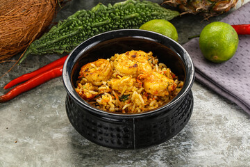 Indian cuisine - Biryani rice with prawn
