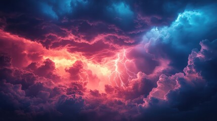 Fototapeta premium Dramatic Stormy Sky with Vibrant Lightning and Colorful Clouds at Dusk in High Resolution