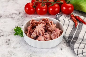 Marinated baby octopus in the bowl