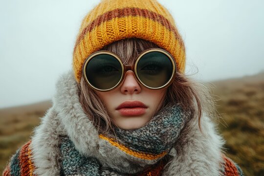 Woman with retro glasses winter fashion