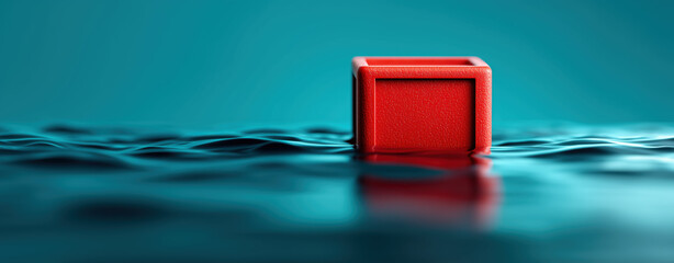 vibrant red cube floats serenely on calm water, symbolizing global demand for unique designs in export markets