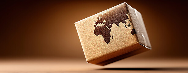 floating package symbolizes global export and demand, showcasing interconnectedness of international trade