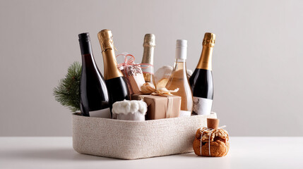 Luxury wine and champagne gift basket for special occasions and corporate gifting ideas perfect present