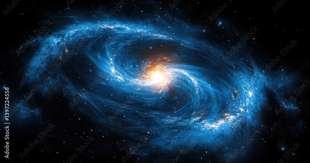 Wall mural vibrant blue galactic swirls with soft ambient light and spiral arms in a cosmic exploration of the 