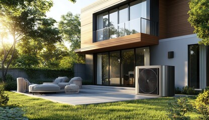 Obraz premium Modern House with Heat Pump and Patio