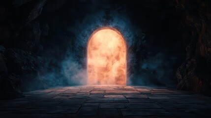 Portal in the heart of an abandoned dungeon, releasing ghostly spirits from another dimension