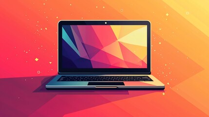 Laptop, Flat Design, Colorful Screen