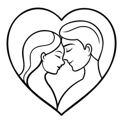 Minimalist Line Art of Man and Woman in Heart Shape Vector Illustration on Transparent Background