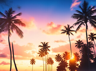 Timeless Tropical Escape: Coconut Palms Under a Sunlit Sky with,generative ai